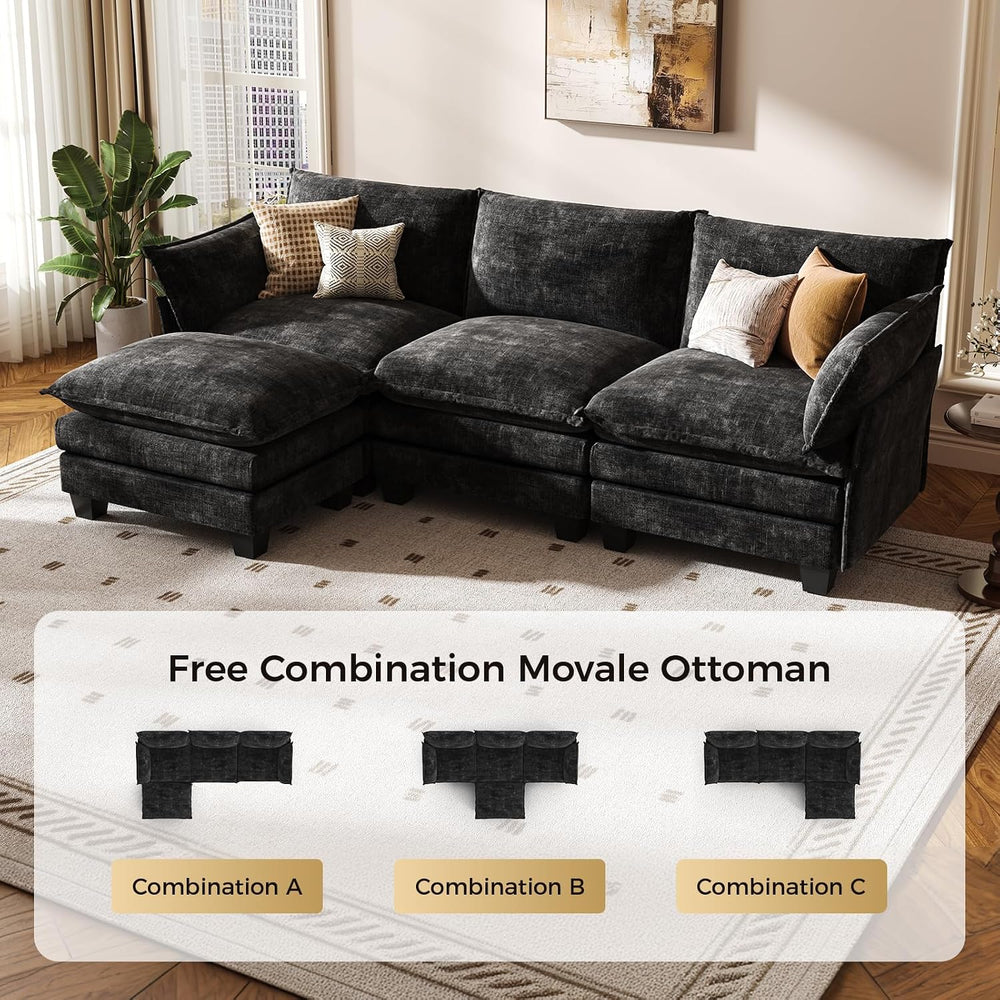 KKL Modular Sectional Sofa, L-Shaped 4 Seater Cloud Couch with Ottoman, Cheni...