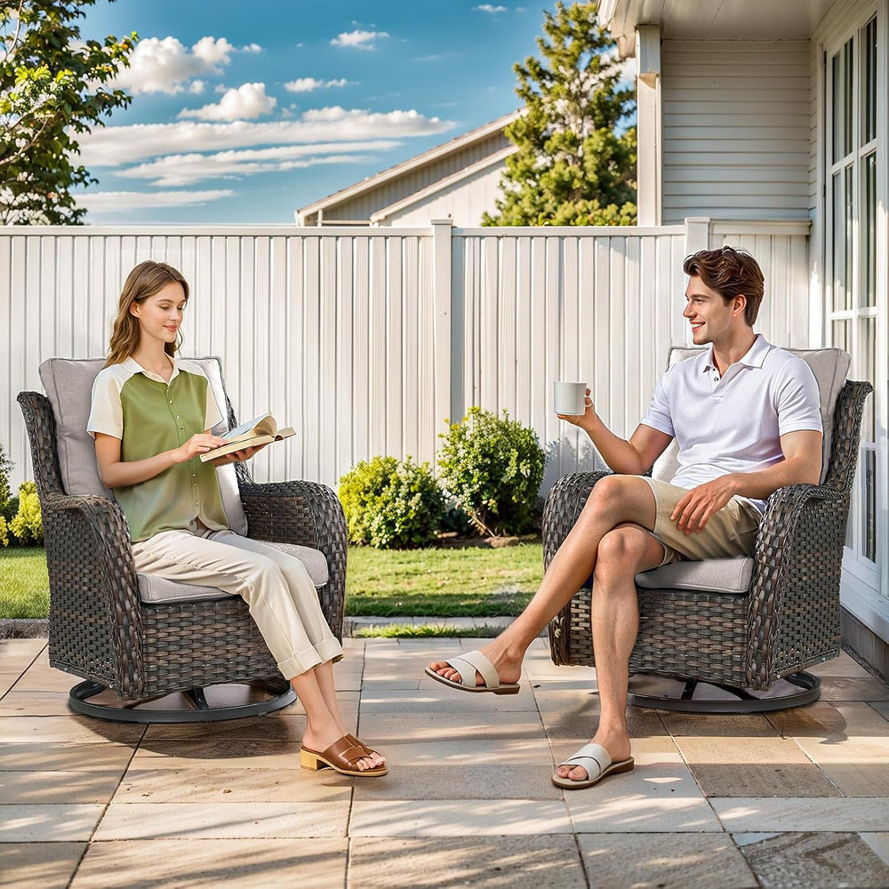 Swivel Patio Chairs Set of 2 with 5" Thick Cushion - Wicker Outdoor Swiv...