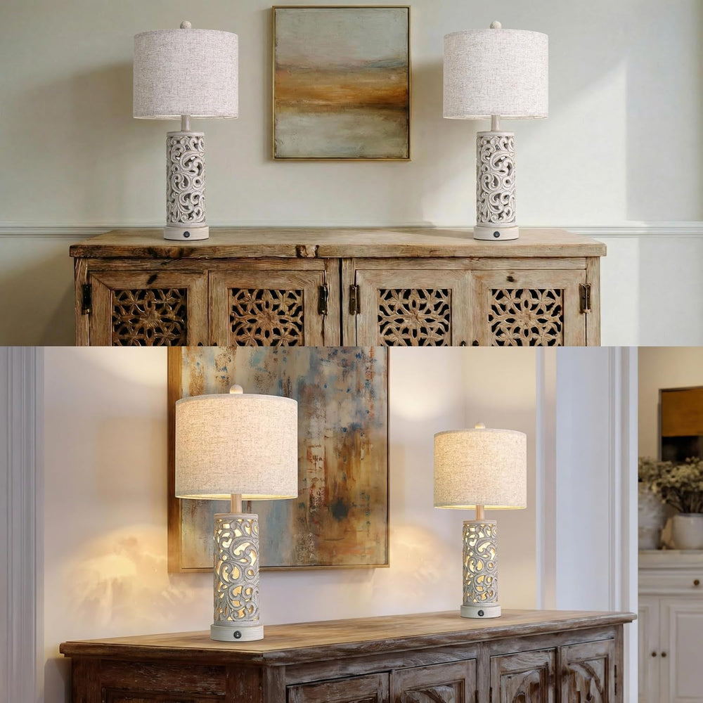 OYEARS Bedside Table Lamps Set of 2 with Night Light, 22'' Distressed...