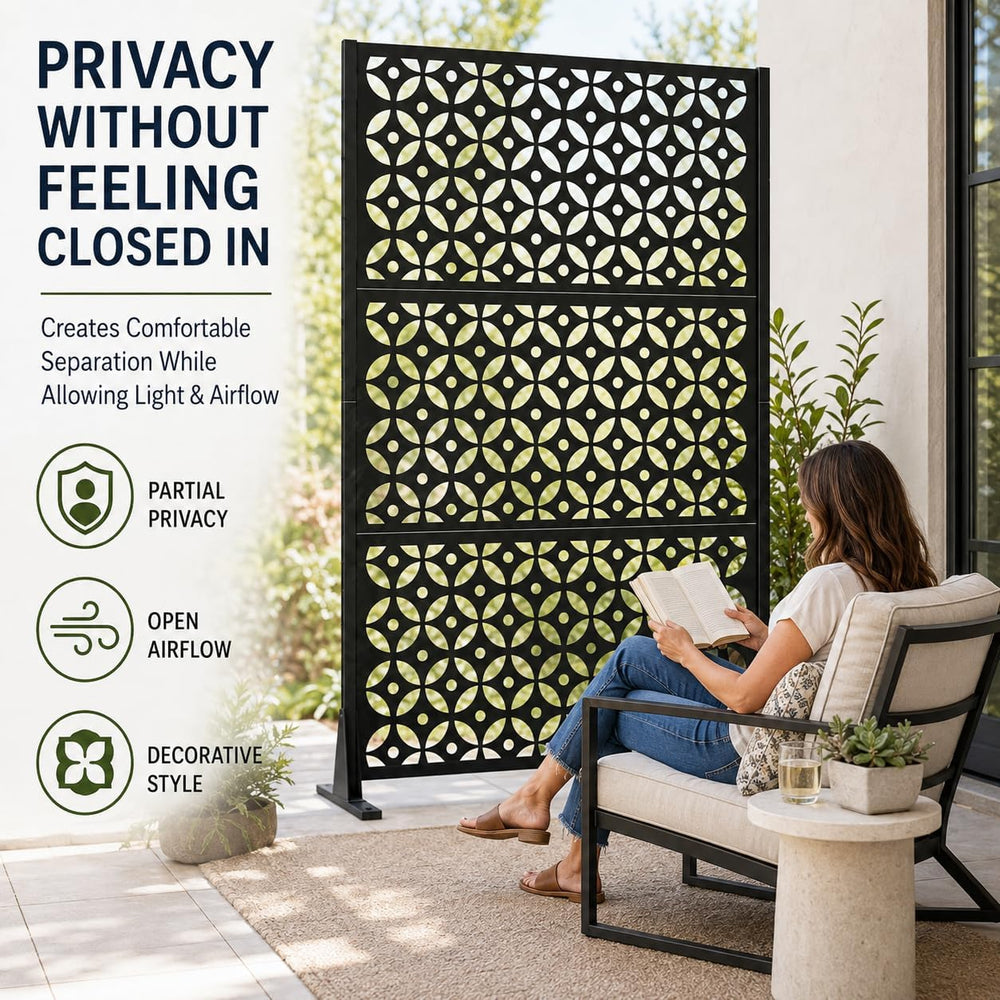 72" Outdoor Privacy Fence Screen, Decorative Metal Panel Patio Divider