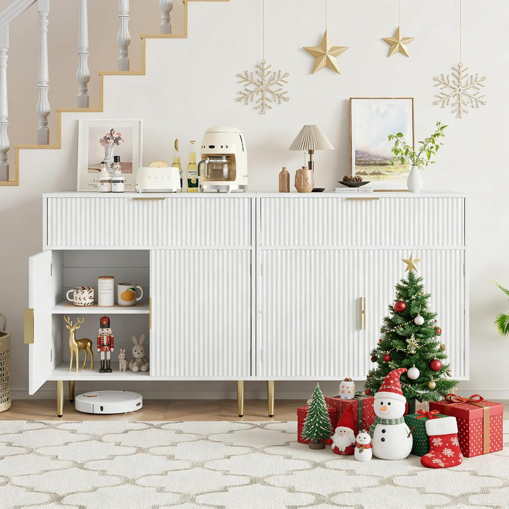 Housoul Sideboard Buffet Cabinet with 2 Doors and Large Drawer, White