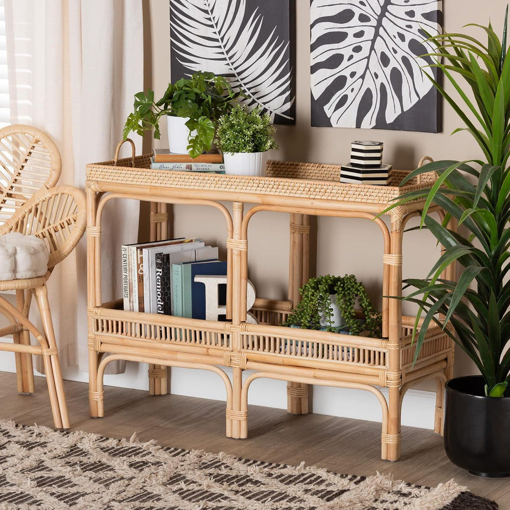 Bali & pari Lombok Modern Bohemian Natural Rattan 2-Tier Console Table