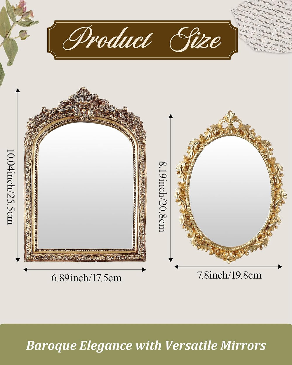 Wonderjune 3 Pcs Vintage Gold Wall Mirror Set, Retro Mixed Style
