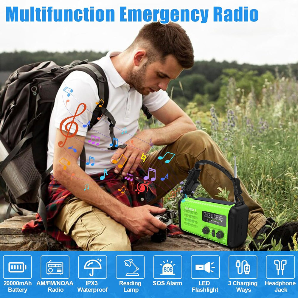 20000mAh Solar Hand Crank Emergency Radio, NOAA Portable Emergency AM/FM Radi...