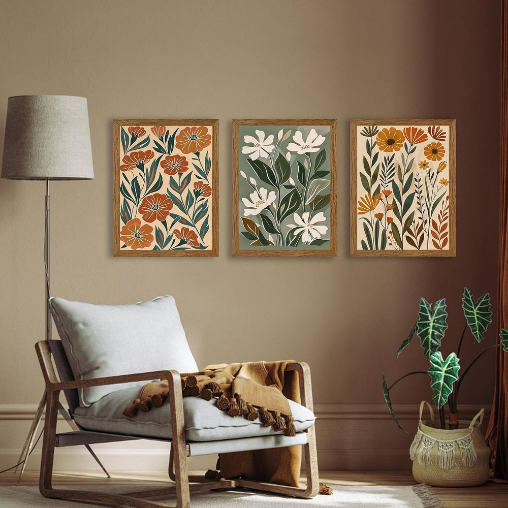 3 Piece Floral Framed Wall Art Abstract Botanical Wall Decor 12x16in