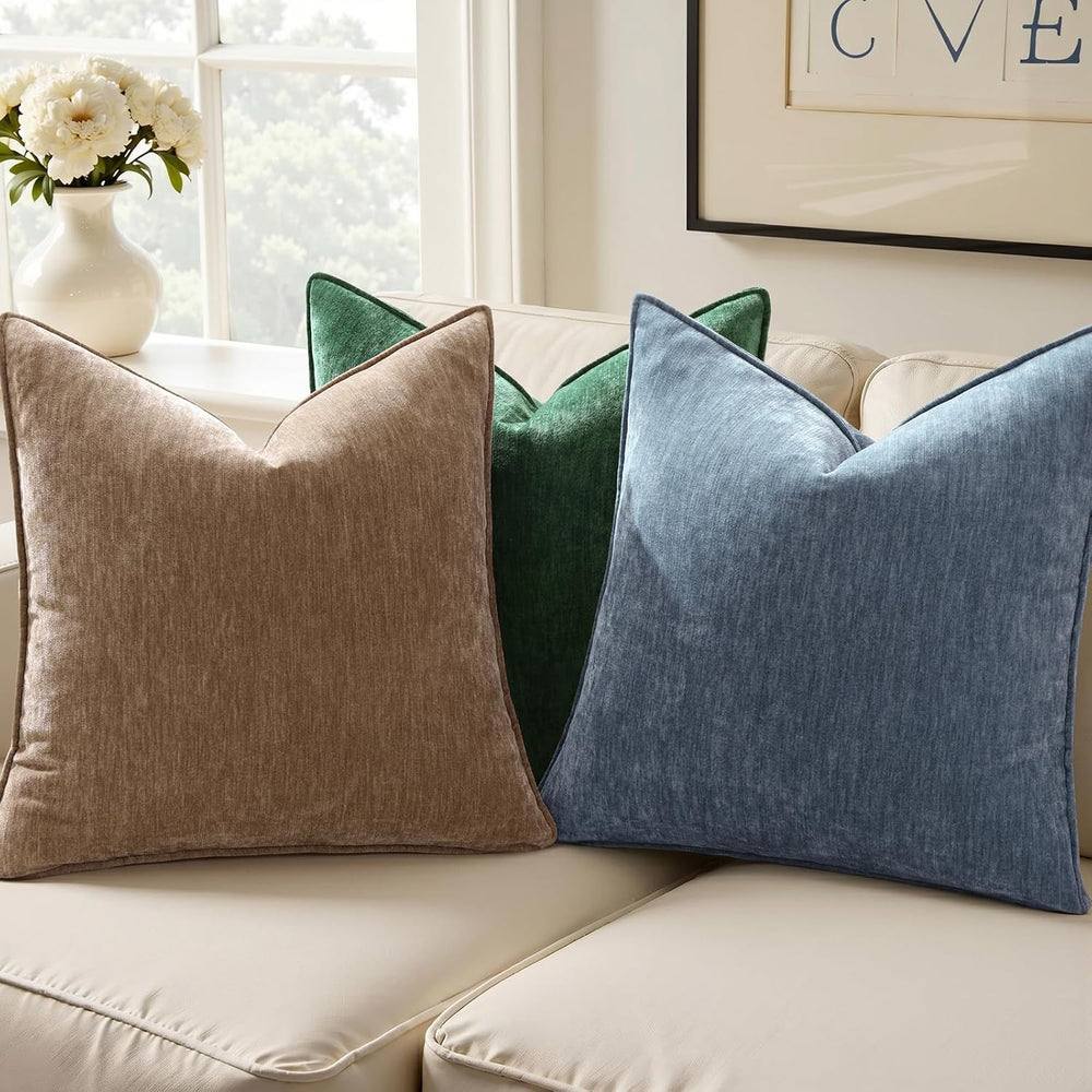 Pallene Moss Green Soft Chenille Velvet Throw Pillow Covers 24x24 Set of 2