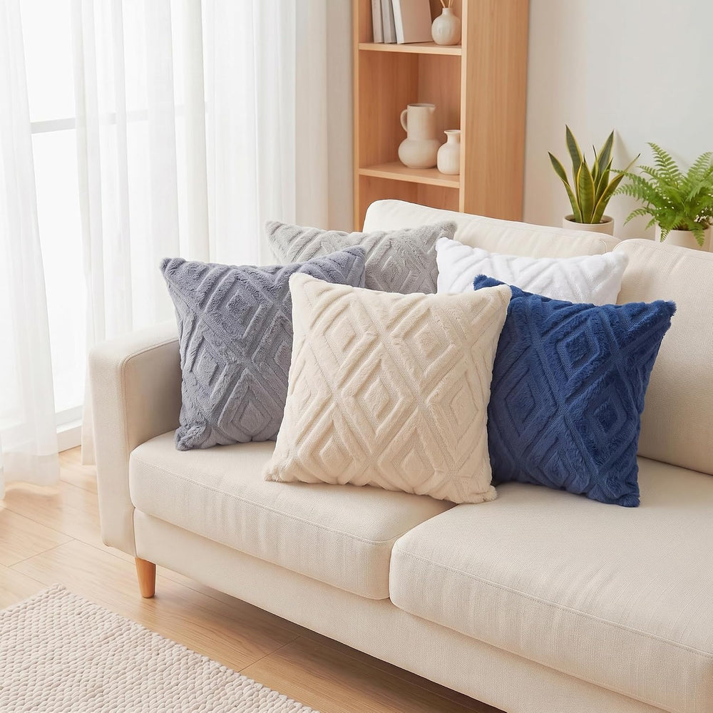 decorUhome Fall Faux Fur Blue Grey Throw Pillow Covers 26x26 Set of 2
