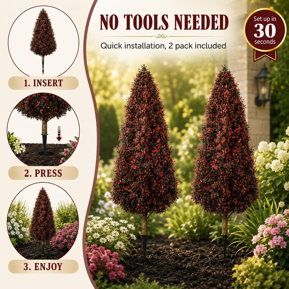 3.3FT Fall Cedar Trees Artificial Topiary Outdoor with Stakes, 2Pack UV Resis...