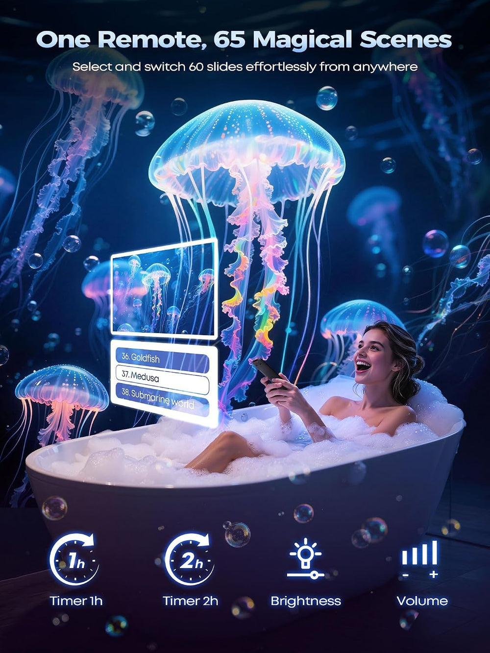 One Fire 3D Galaxy Projector, 65 Scenes HD Star Projector Bluetooth Speaker