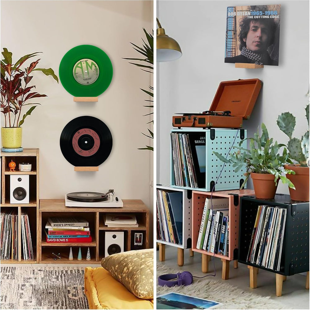 Vinyl Record Shelf Wall Mount,Small Record Holder,Natural Wood