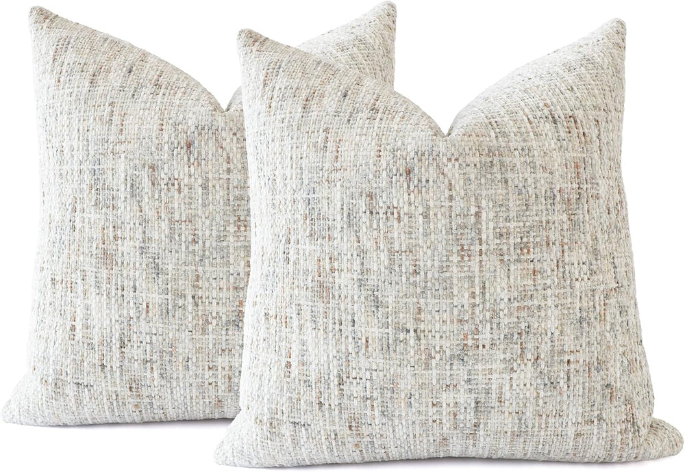 Textured Neutral Throw Pillow Covers 18x18 Inch Set of 2 Soft Woven Chenille ...