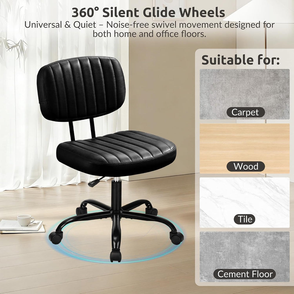 Swivel Rolling Office Chair, Armless Pu Leather Vanity Chair with Back Lumbar...