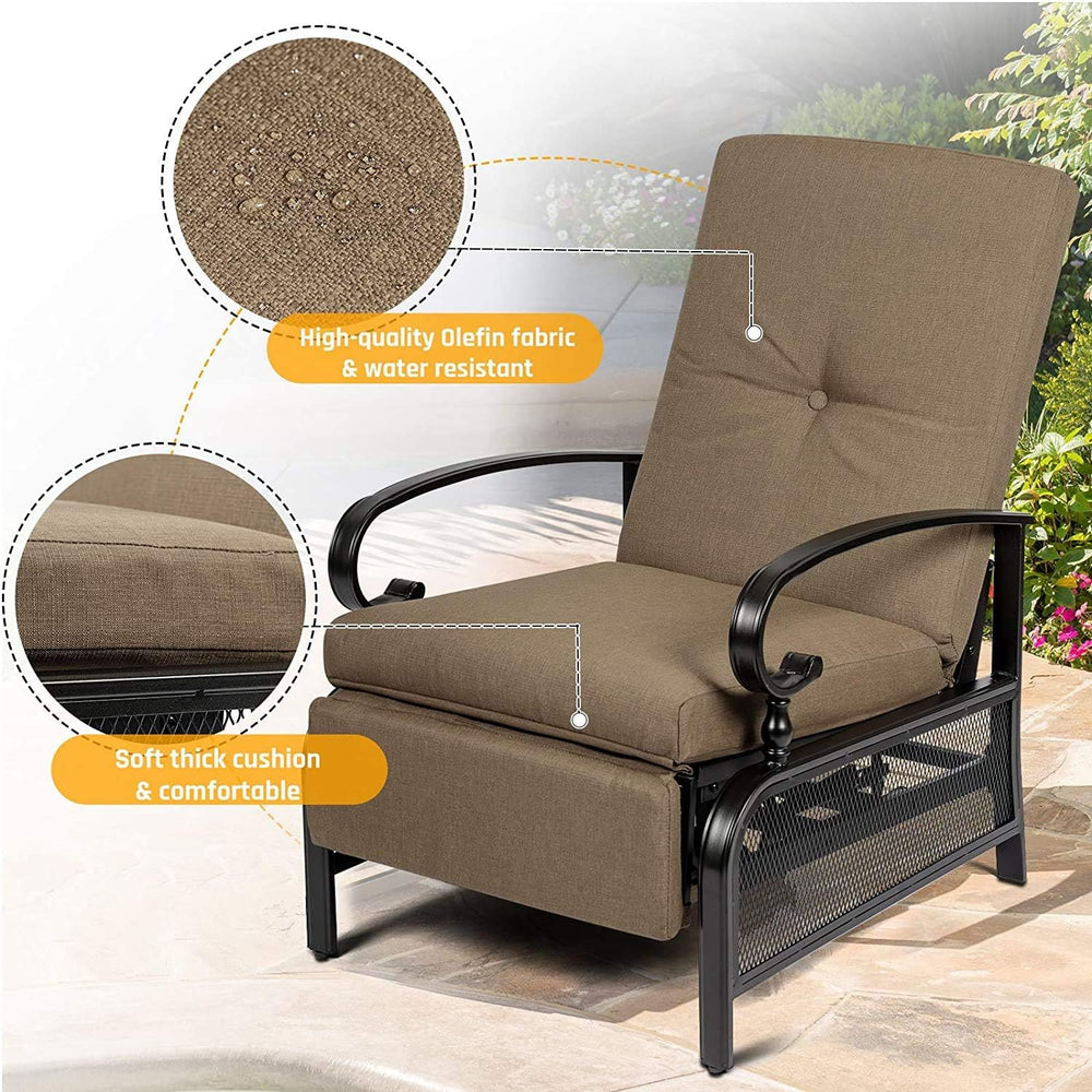 Skiway Outdoor Patio Recliner with Hand-Woven Wicker, Rust-Resistant Frames a...