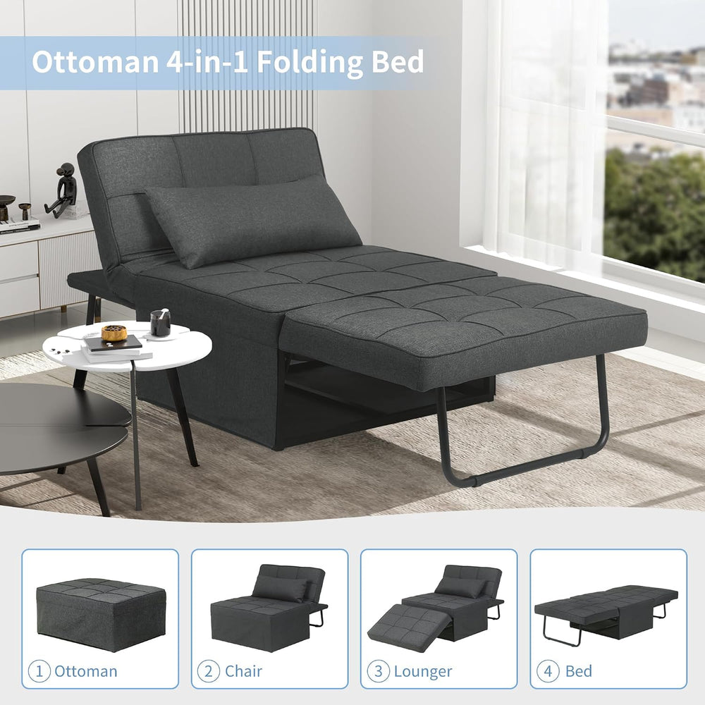 Ottoman Chair Sofa Bed, 4 in 1 Sleeper Ottoman Chair, Black Grey
