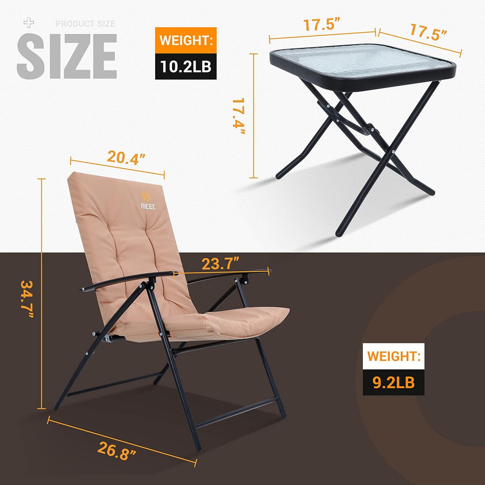 Nice C 3 Piece Patio Table & Chairs Set, Outdoor Bistro Set (Khaki)