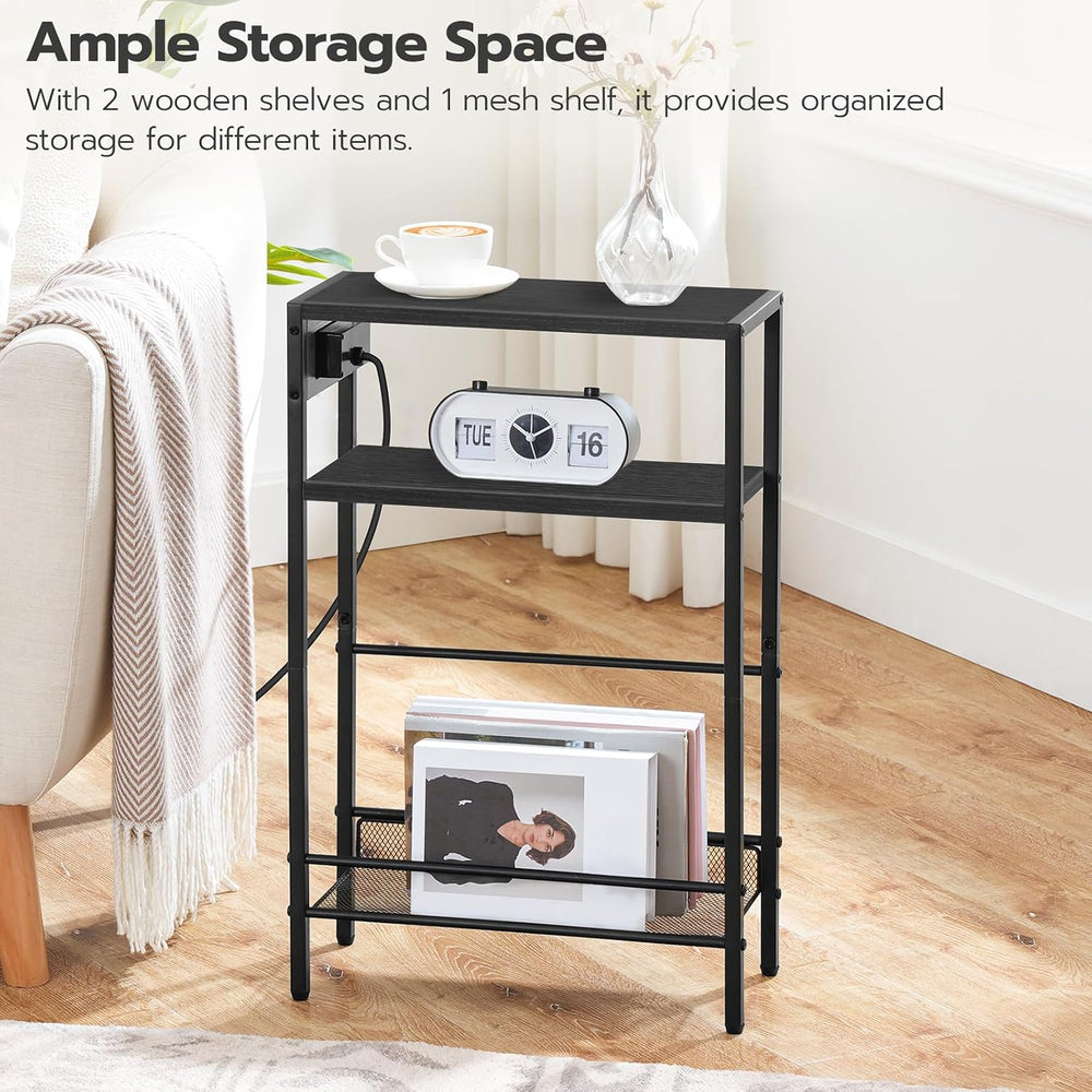 HOOBRO Small Narrow Side Table with Charging Station Set of 2, Skinny End Tab...