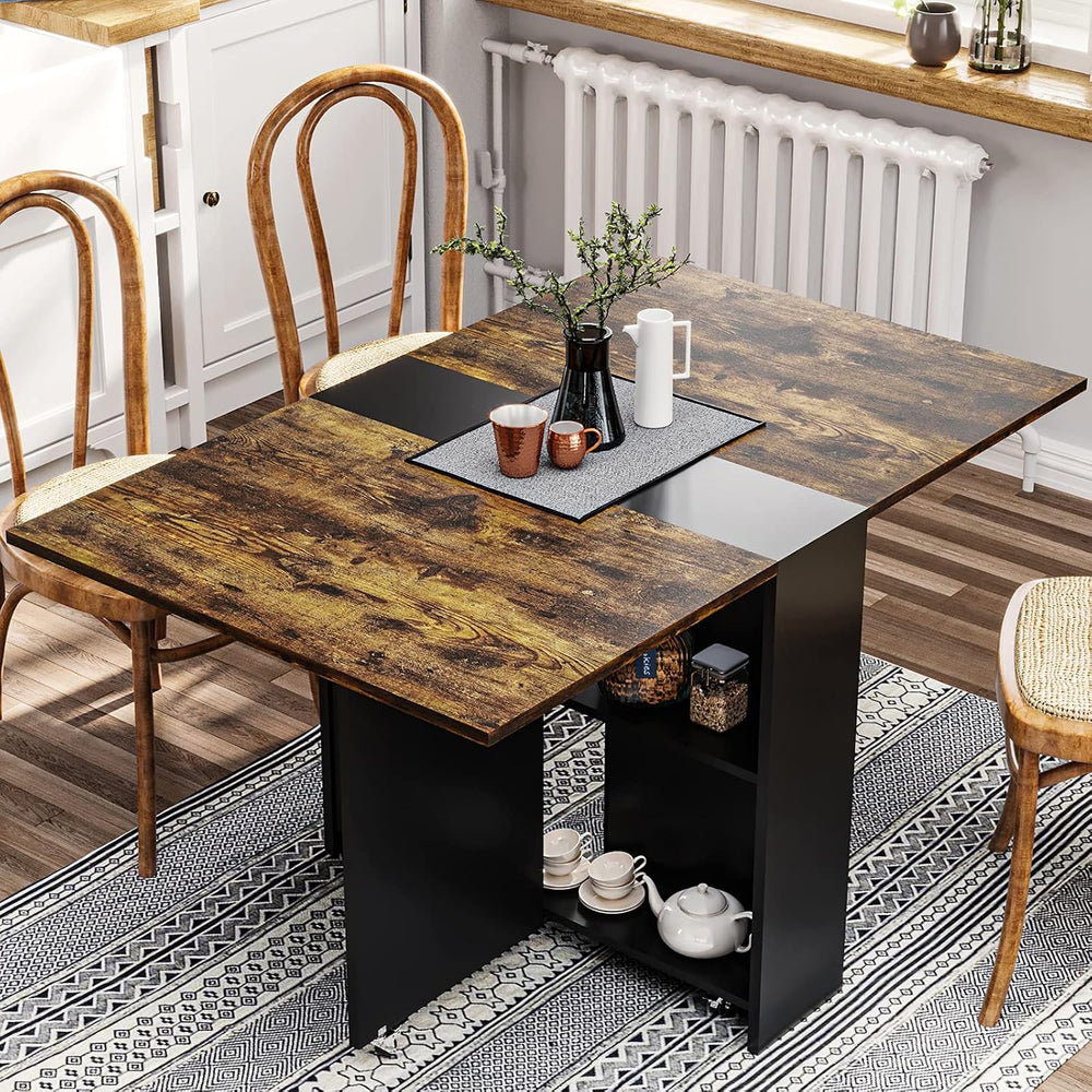 Tiptiper Folding Dining Table with 6 Wheels, Folding Kitchen Table with 2-Lay...