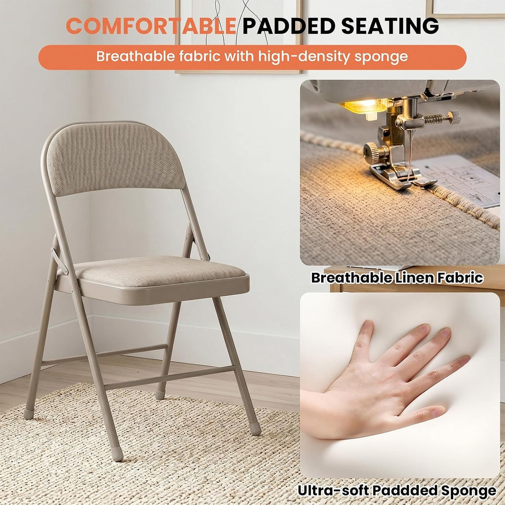 6 Pack Khaki Padded Folding Chairs with Cushion and Back