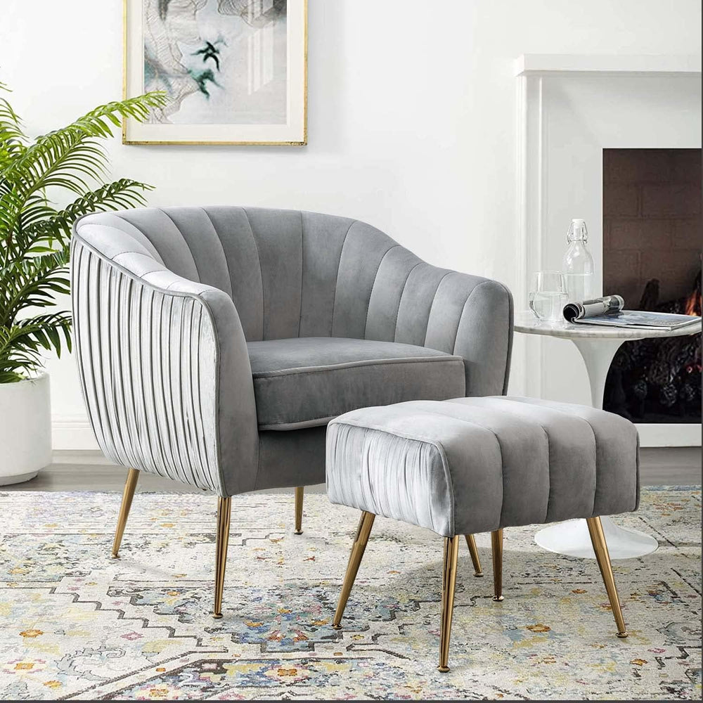 Velvet Accent Chair, Modern Barrel Chair, Living Room Bedroom Arm Chairs, Gol...