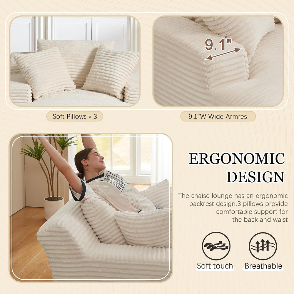 HANXIN Couch Chaise Lounge Chair Indoor, Boneless Sleeper Sofa Bed, Beige