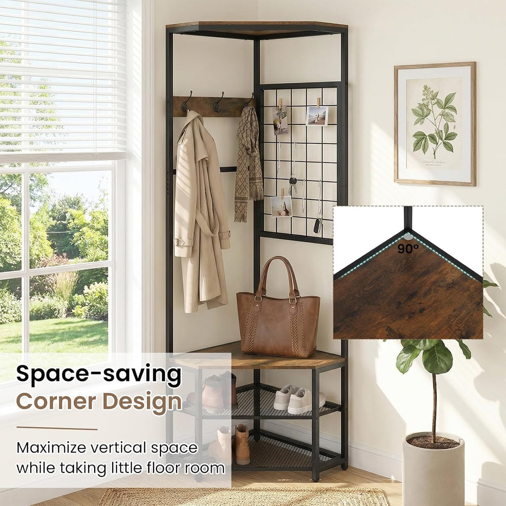 GIANTEX Corner Hall Tree with Shoe Bench, 4-Tier Freestanding Coat Rack