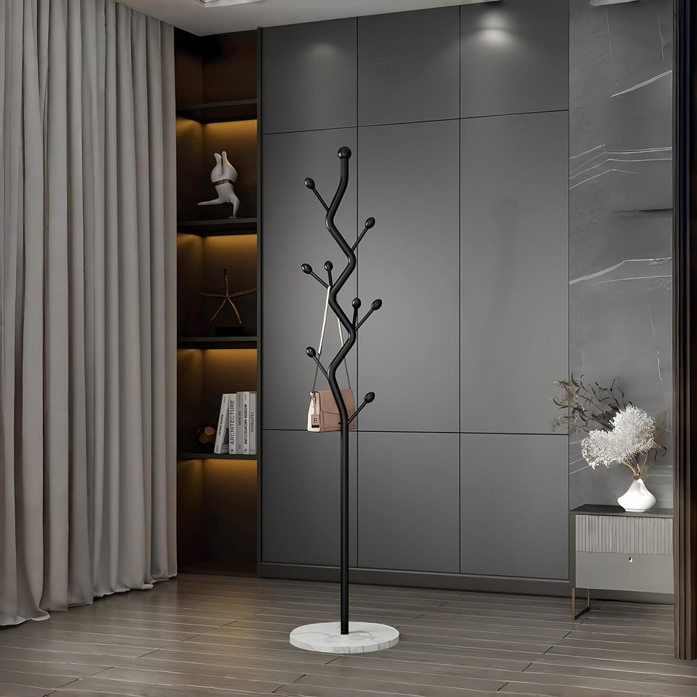 Black Tree Meta Coat Rack with Marble Base Freestanding Hall Tree