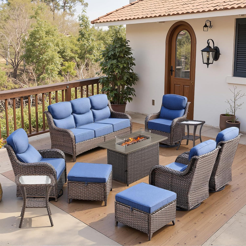 Belord Luxury 6" Thick Cushioned 10 Pieces Patio Furniture Set with Fire...