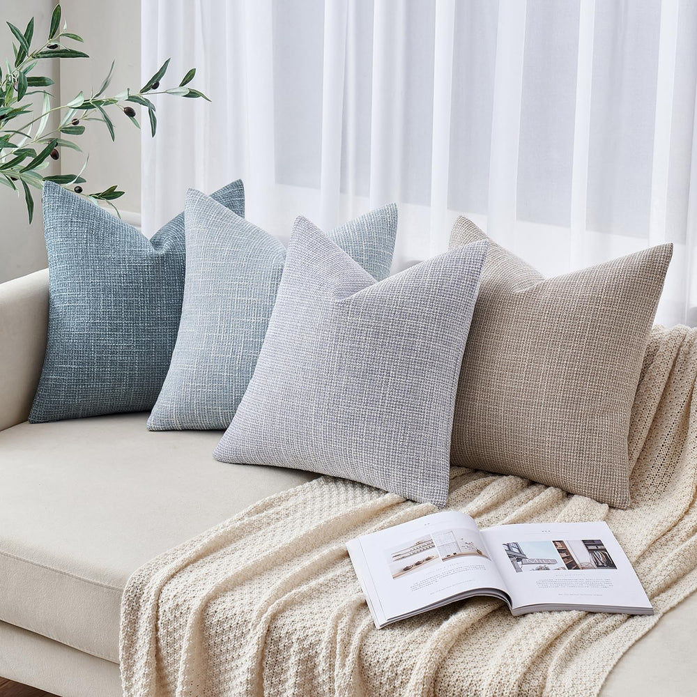 MIULEE Burlap Linen Euro Throw Pillow Covers 24x24 Inch Set of 2 Light Blue