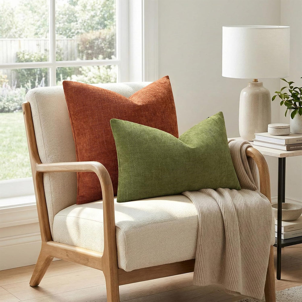 decorUhome Chenille Decorative Throw Pillow Covers 24x24 Set of 2, Olive