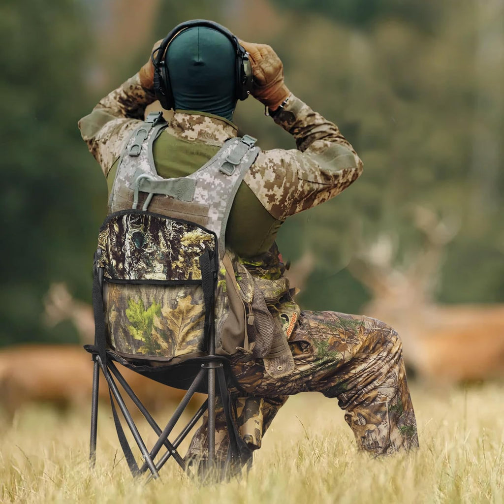 FLISSA Hunting Chair with Backrest, Folding Tripod Hunting Chair, Camo