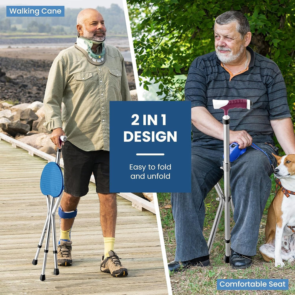 Folding Cane Seat Combo 400 lbs Capacity Portable Cane Stool Handy Folding Cr...
