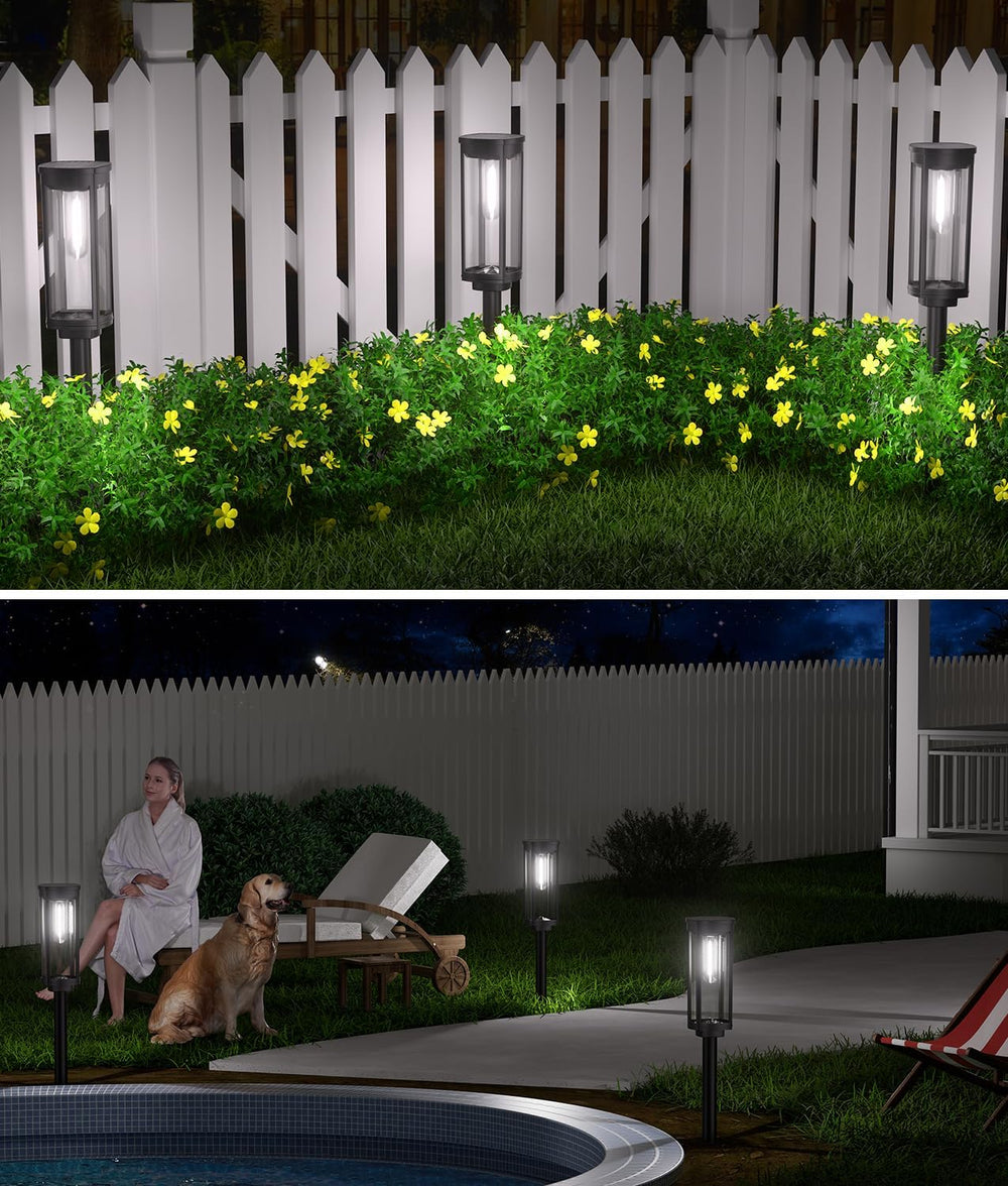 NEWMESSI Solar Pathway Lights Outdoor 8 Pack, Cool White, Clear Shade, IP65