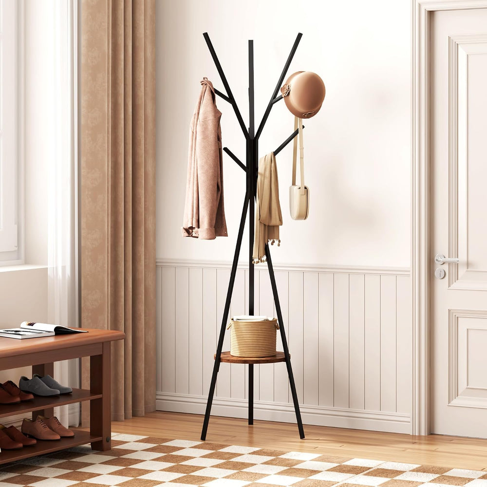 HOME BI Coat Rack Frestanding,Coat Hanger Stand with Shelves,9 Hooks