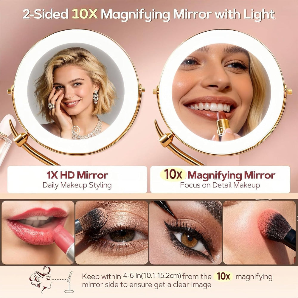 9" 1X/10X Magnifying Vanity Mirror with Light, Rechargeable Makeup Mirror