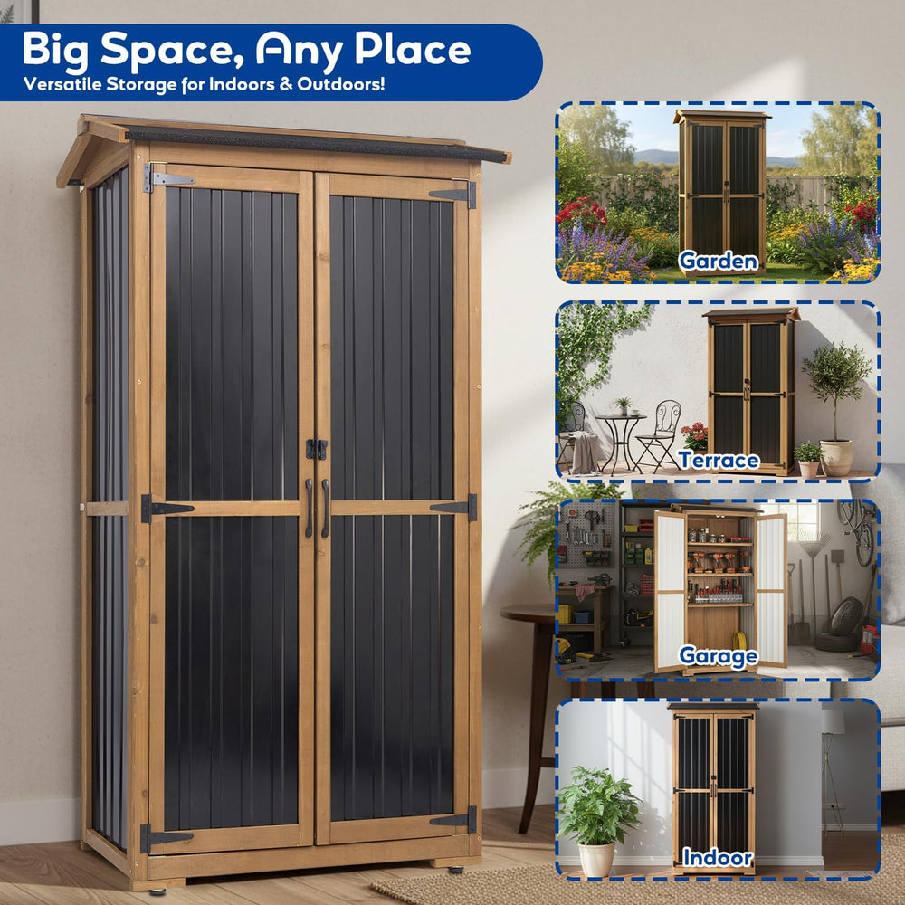 Storage Cabinet Outdoor Garage Cabinets with 3 Adjustable Shelves, Lockable D...