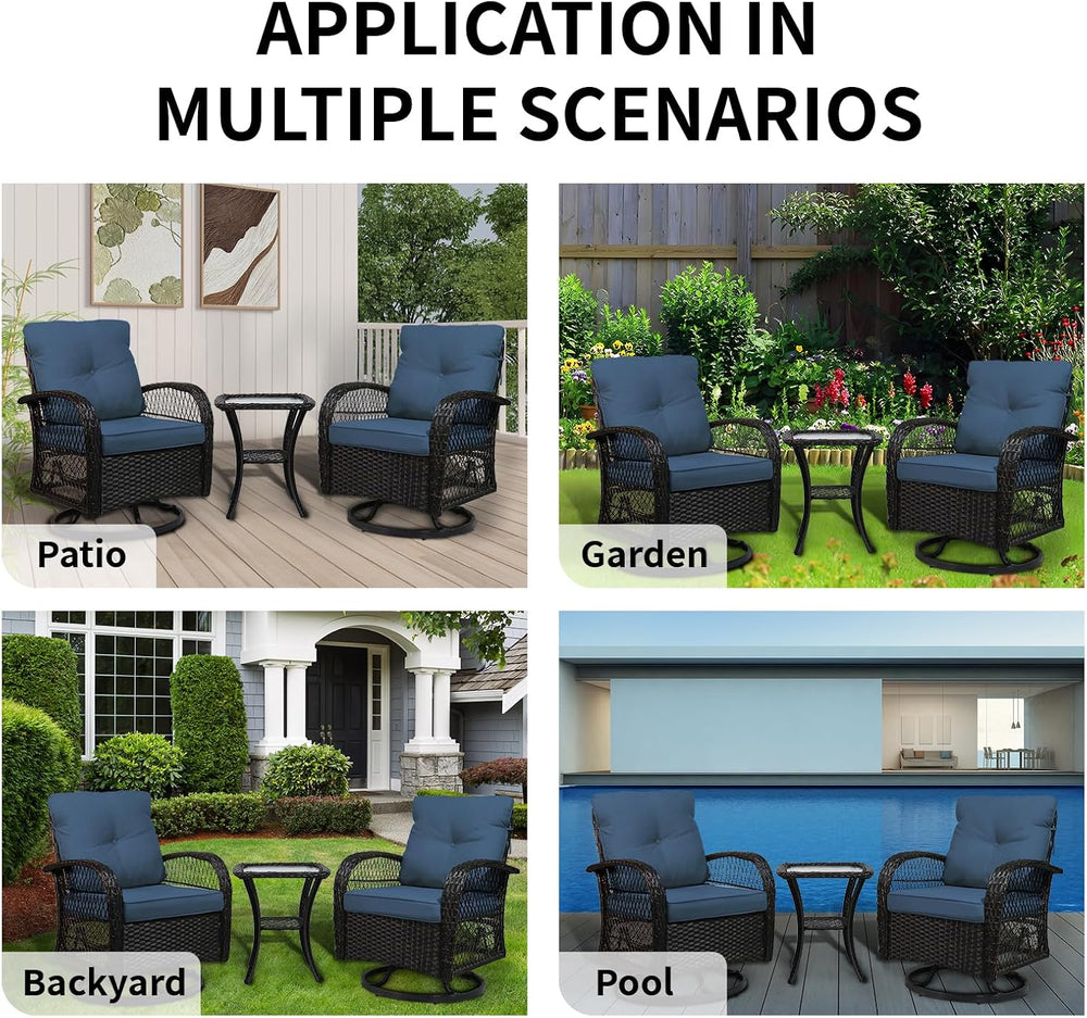 YLGJ&TIDY Outdoor Patio Furniture 3PCS Set Wicker Swivel Rocking Armchair...