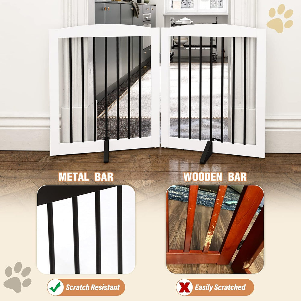 PUPETPO Freestanding Pet Gate for Dogs, Foldable Wooden Dog Gate for House, I...