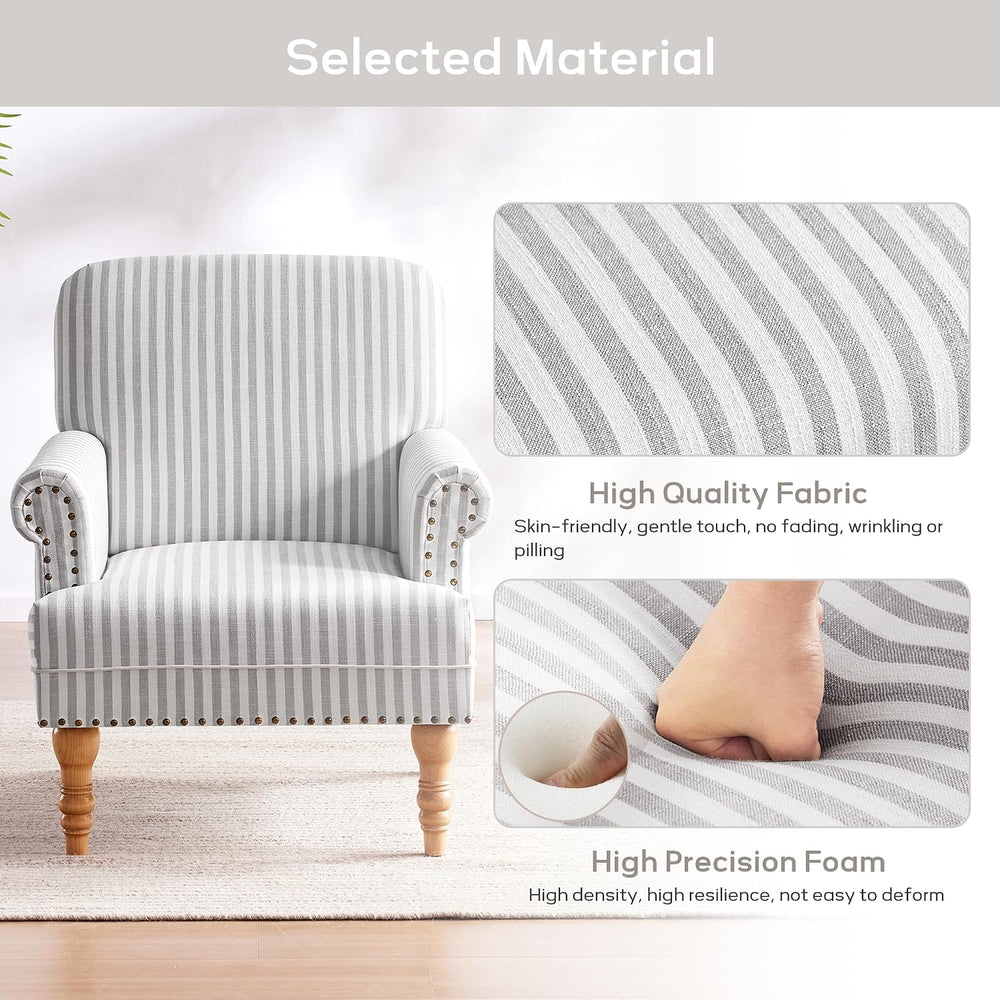 HUIMO Linen Fabric Accent Chair, Mid-Century Modern Armchair with Solid Wood ...