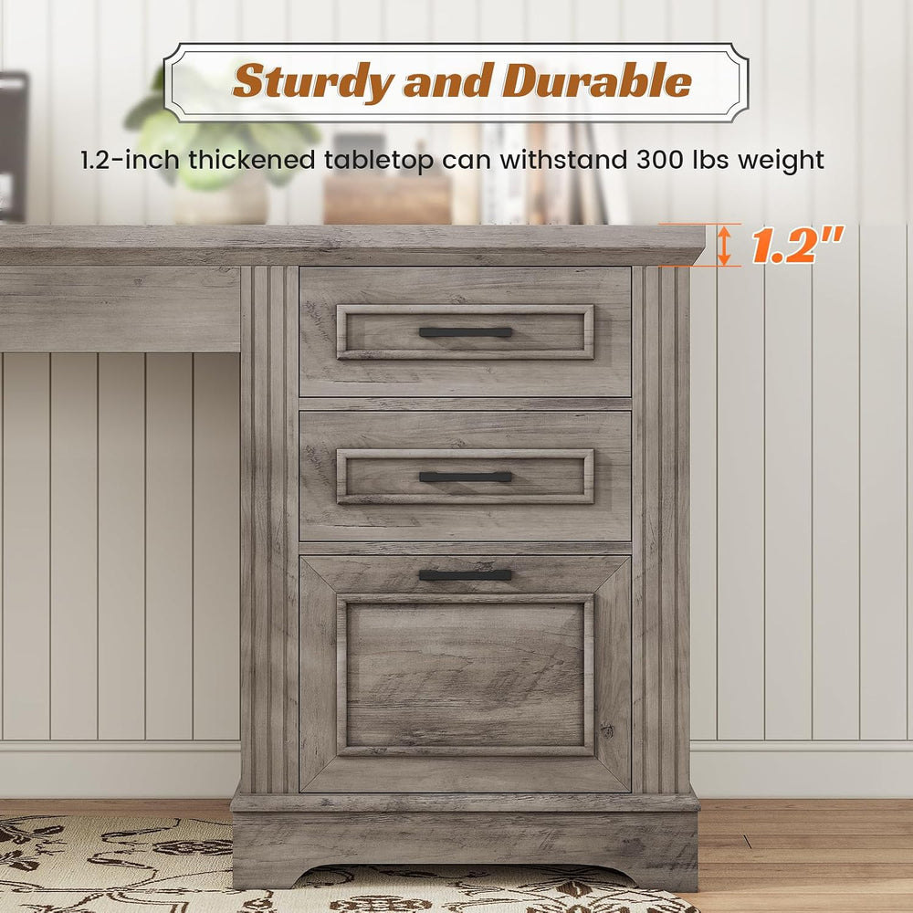SEDETA Executive Office Desk with 3 Drawers, Farmhouse 55" Computer Desk...