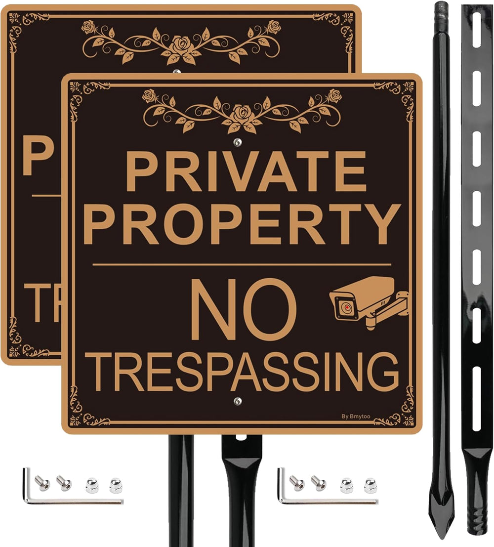 2Pack Private Property No Trespassing Sign with 36“ Stakes