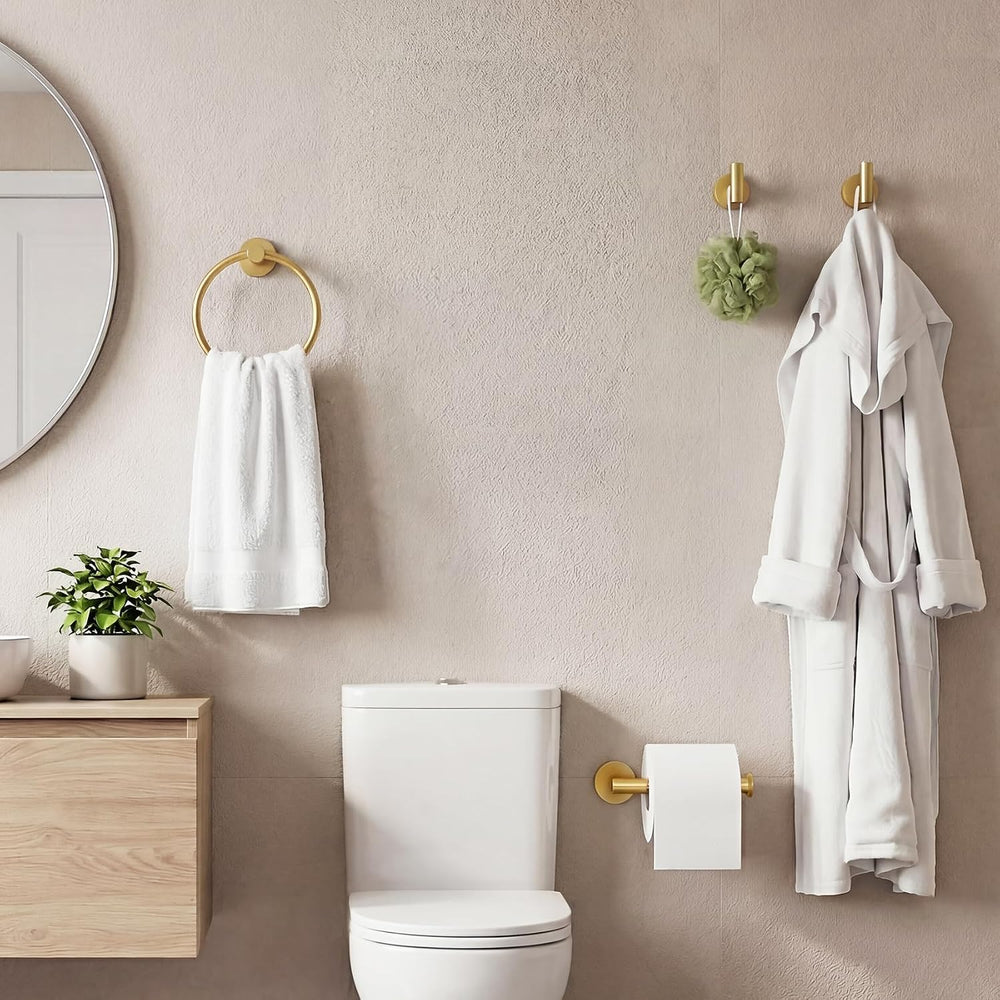 4-Piece Towel Holder Set, Brushed Gold Bathroom Accessories Set, SUS304 Stain...