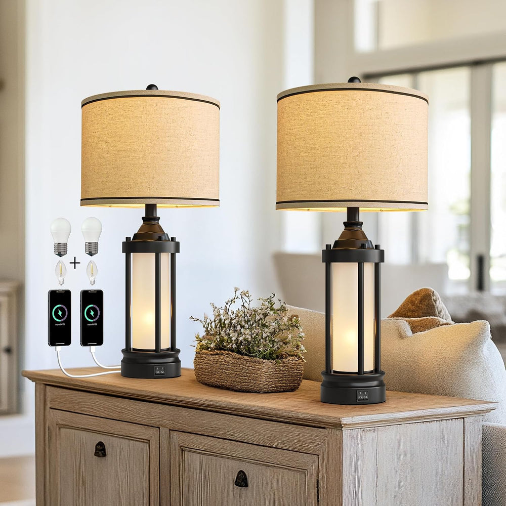 25'' Table Lamps for Bedroom Living Room Lamps Set of 2 Farmhouse Nig...
