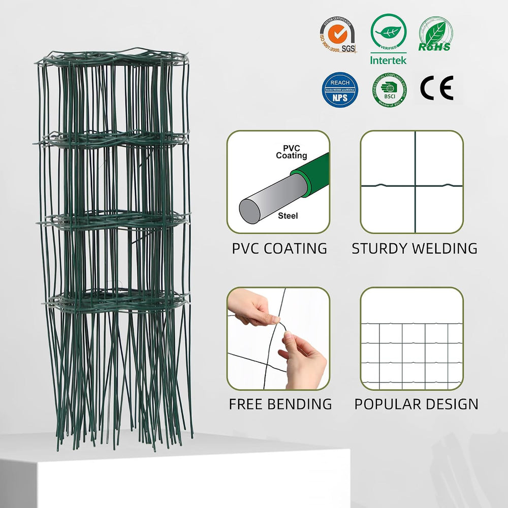 PROWORX Green Small Garden Fence Border Flat Wire Fencing 14”x40’(2 Rolls)