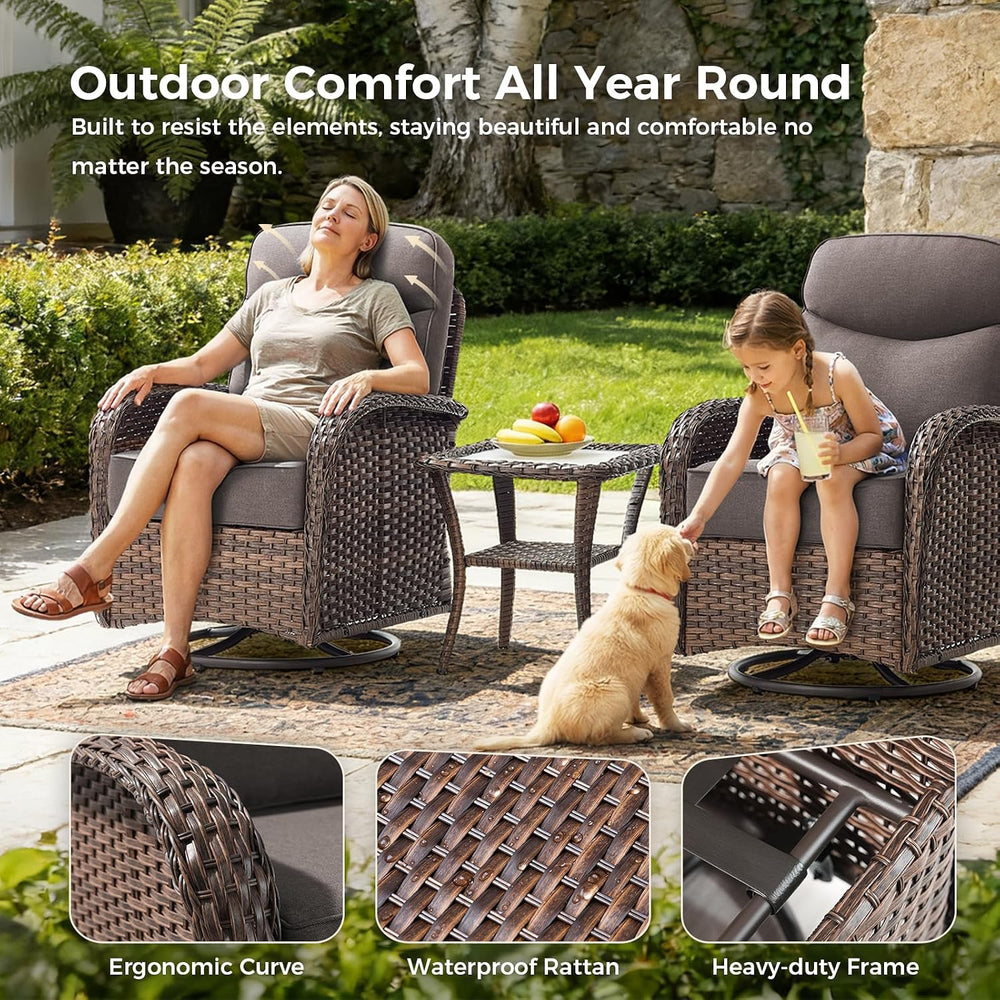 Luxury Outdoor Swivel Rocker Patio Chairs with 6-Inch Thick Cushions, High Ba...