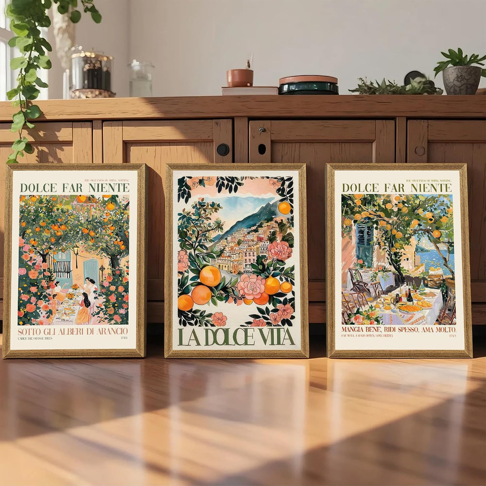 SYWENNOI Triptych, Italian Landscape Framed Cnavas Wall Art, 16x24 in each