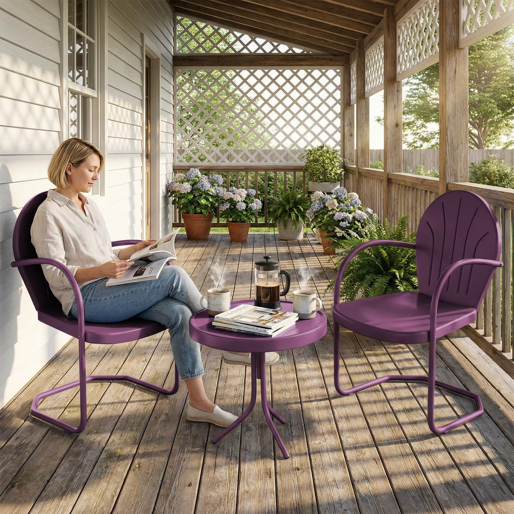 Outdoor 3-Piece Metal Bistro Set,Patio Conversation Set of 2,Purple