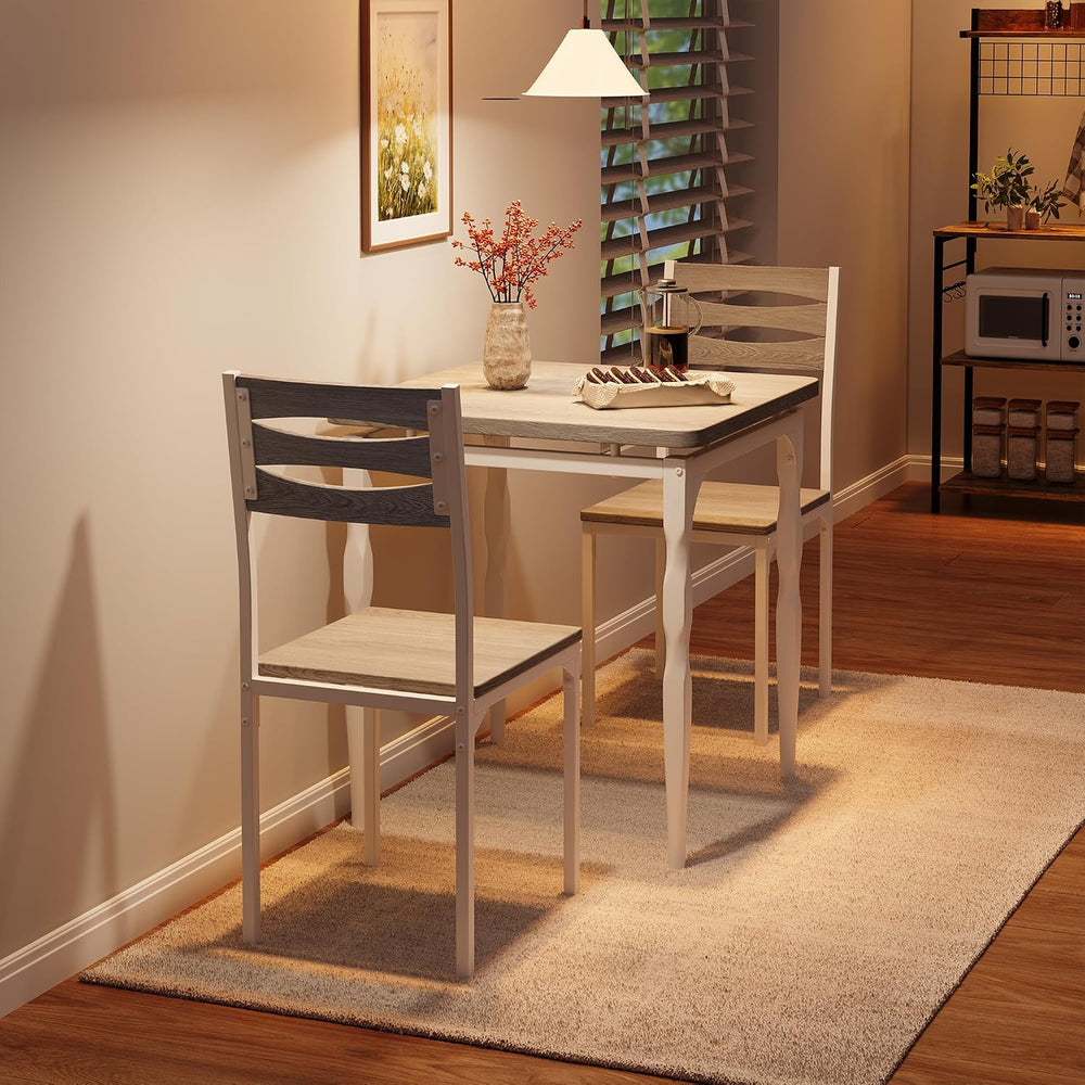 GarveeHome 3 Piece Dining Table Set, Kitchen Table Set for 2, Wash Grey