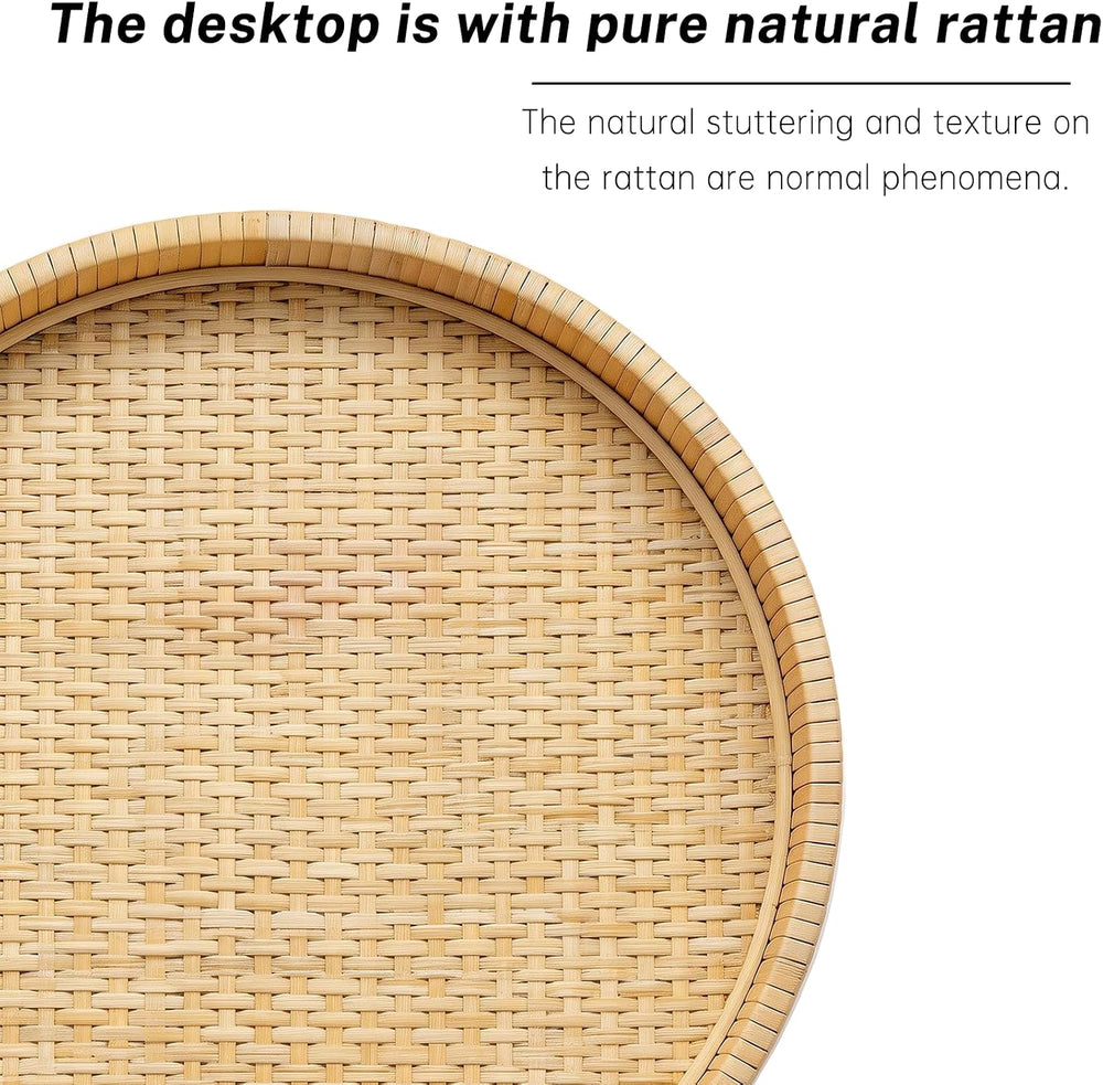 Small Side Table，Rattan Round Drink Tables for Small Spaces, Boho Circle Acce...