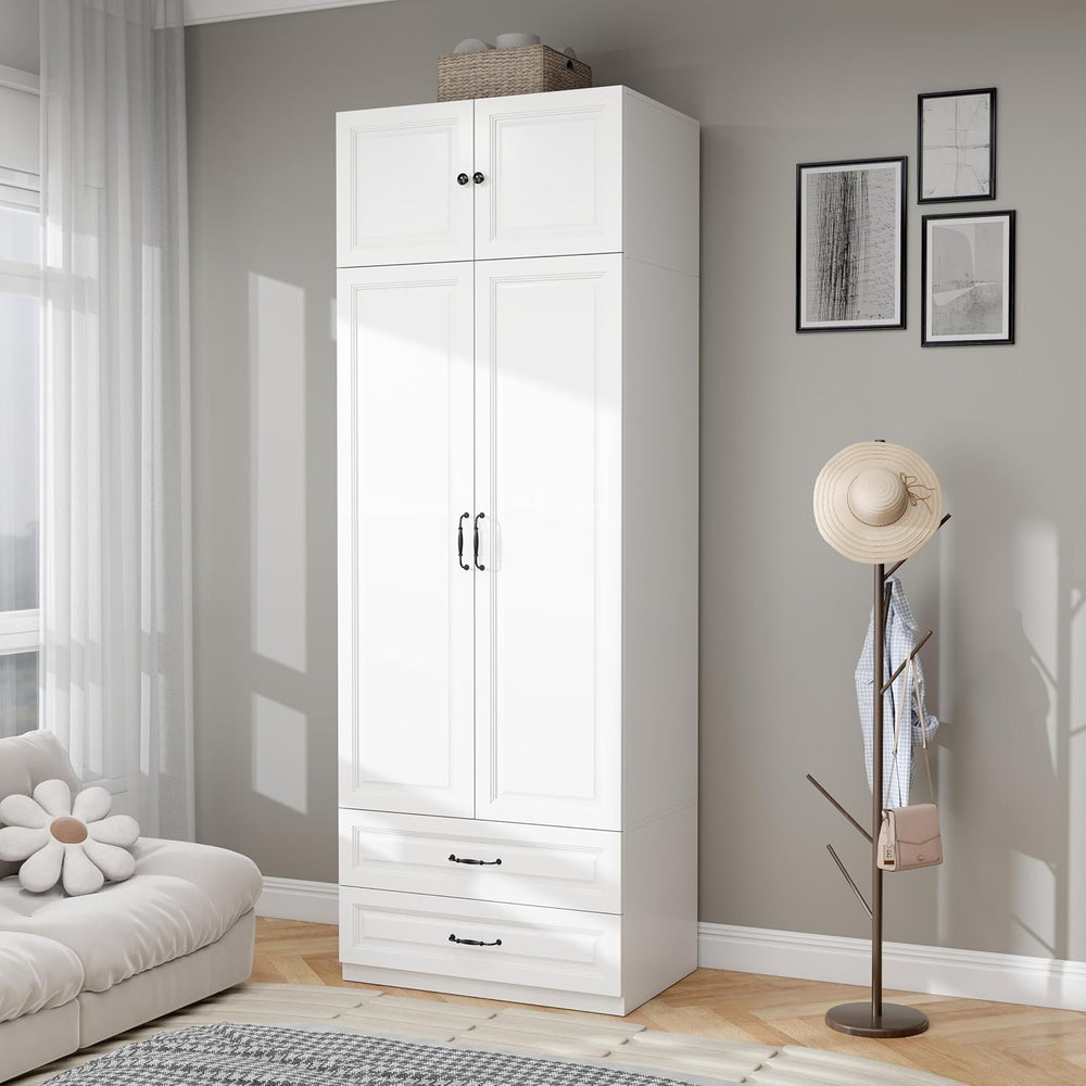 White Armoire Wardrobe Closet with 2 Drawers: 89" H x 31.5" W