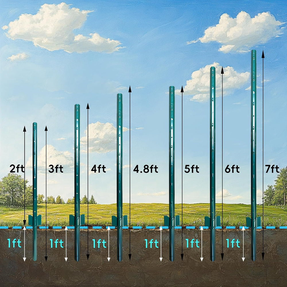 ARIFARO Fence Posts 4 Feet, 16-Pack, Heavy Duty U Post, Metal Fence Post